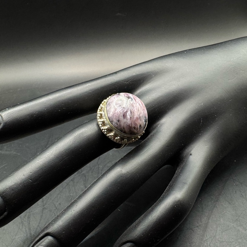 Vintage Purple Charoite 925 Sterling Ring S 6